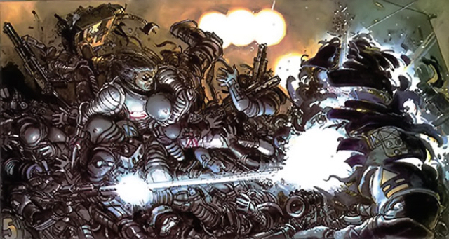 Othon, the first Metabaron, fights off space pirates